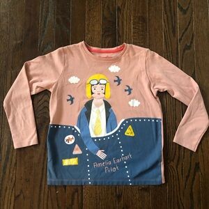 Piccolina Girls 10Y Light Pink Amelia Earhart Graphic Long-Sleeve Cotton Shirt